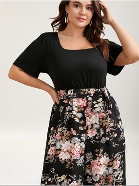 Women's Black Floral Jumpsuit with Tie Waist